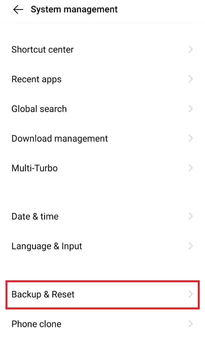 Tap on Backup & Reset | YouTube error 400 on Android