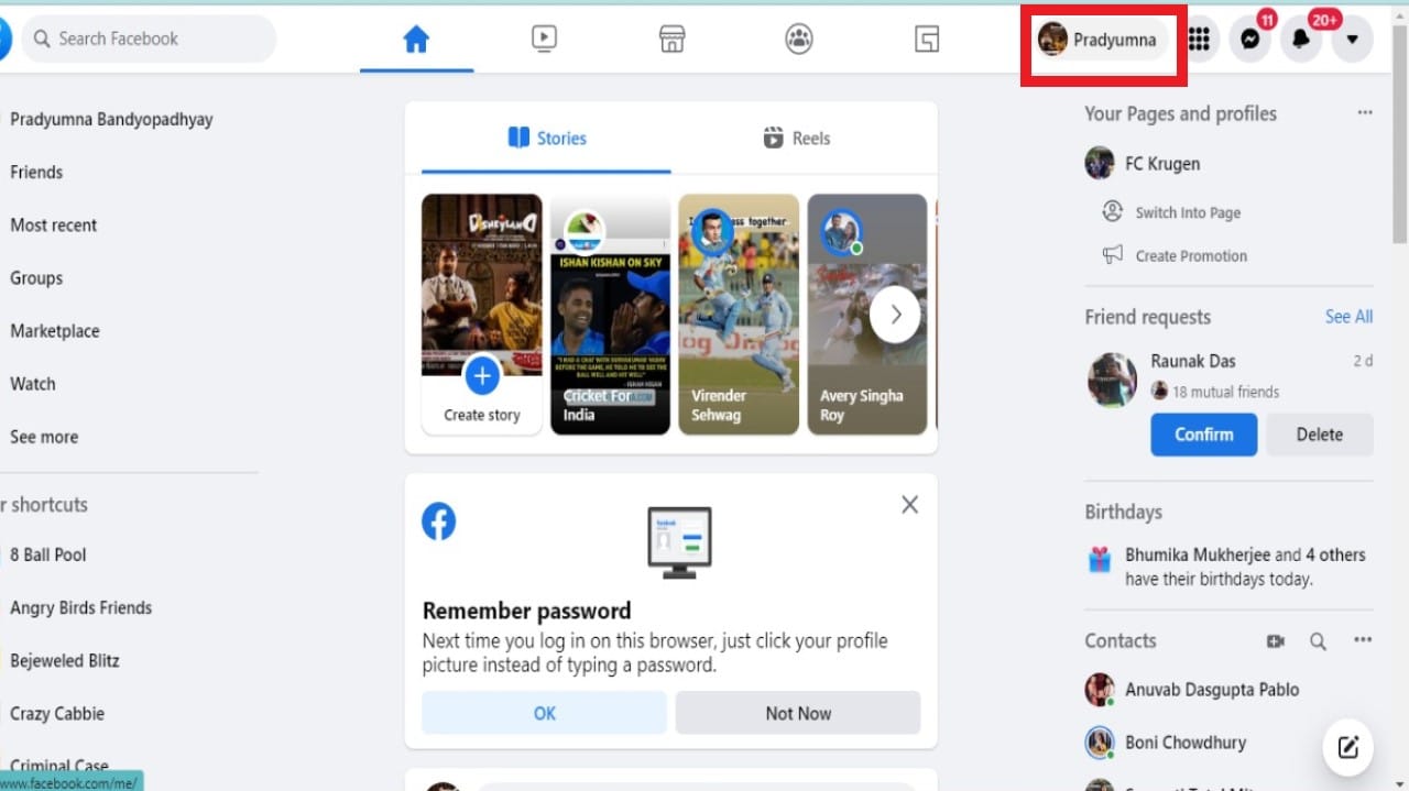 Click on your profile button