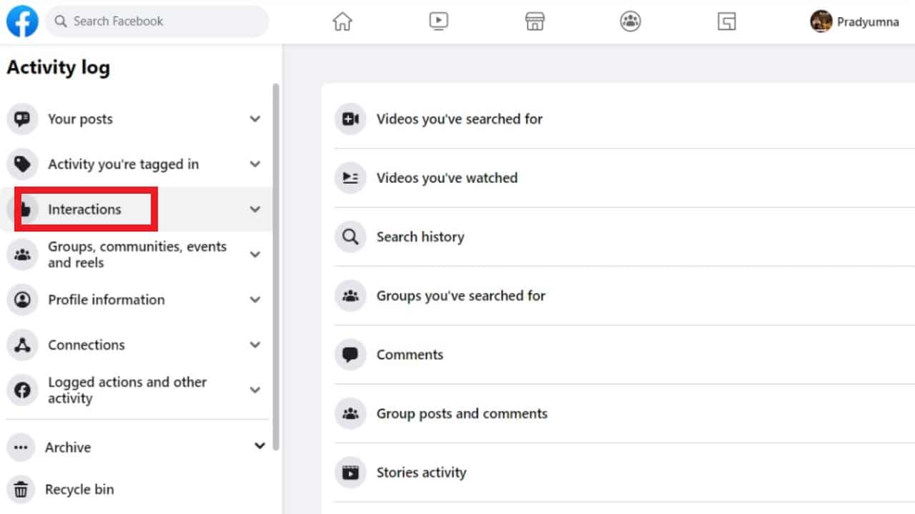 Click on Interactions.
