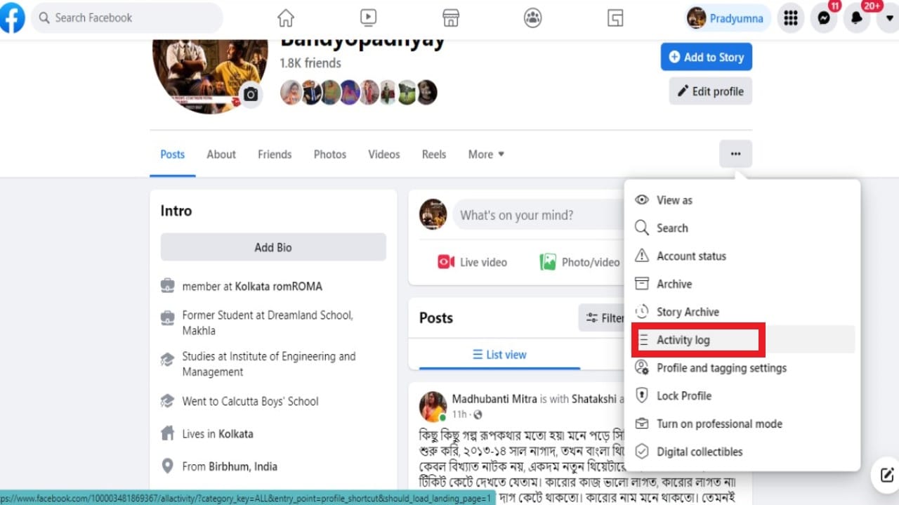 Click on Activity log | How to See Your Liked Posts on Facebook App