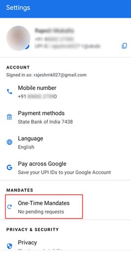 Google pay one time mandate request