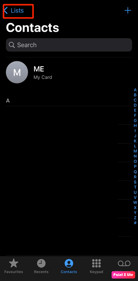 tap on lists option | How to Fix All Contact Names Disappeared on iPhone