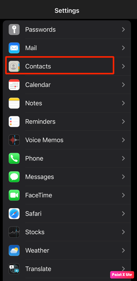 tap on contacts option