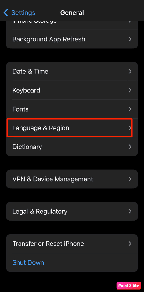 choose language & region option