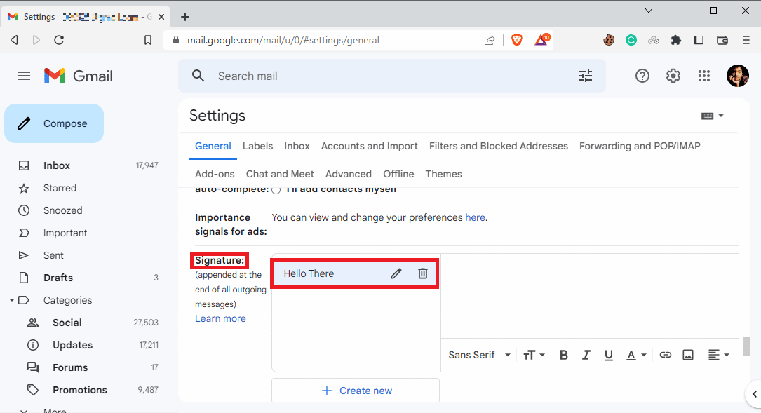 Locate Signature options, and select your signature