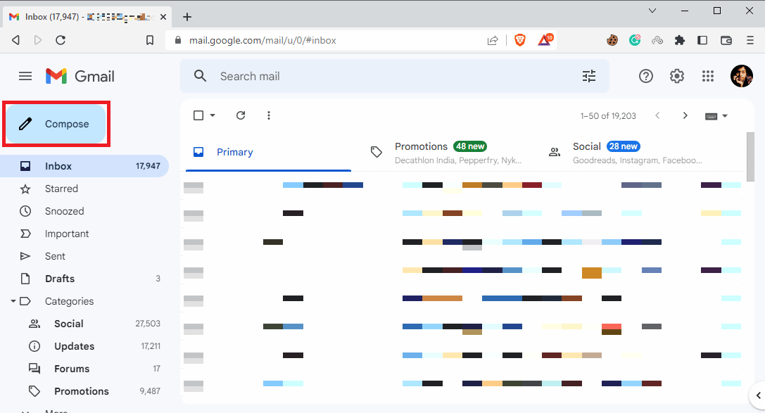 Click on Compose to write a new email