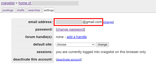 On the Settings page, you will see your email address at the top