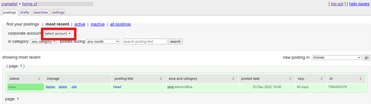 Select the posting you want to delete
