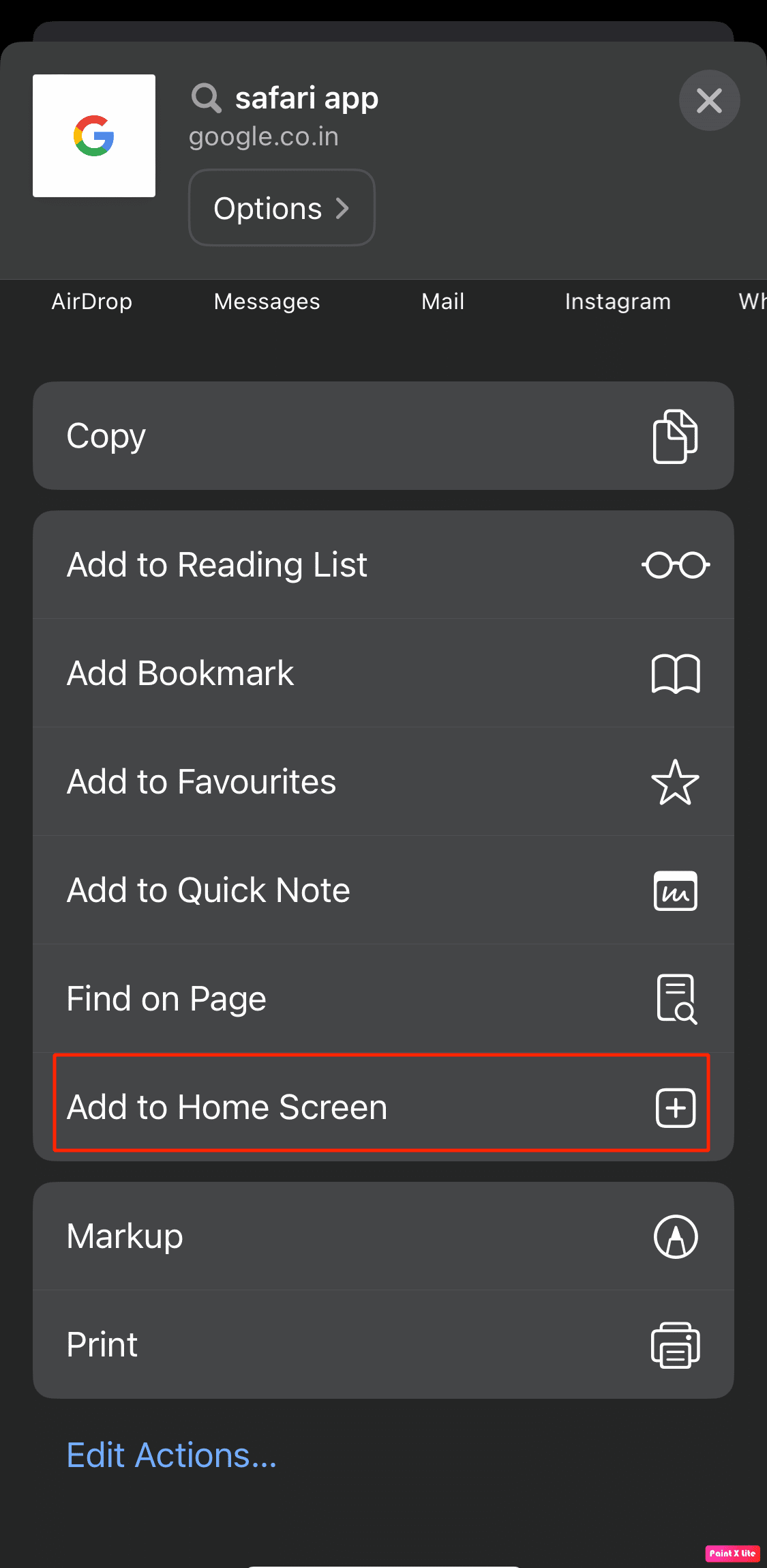 tap on add to home screen