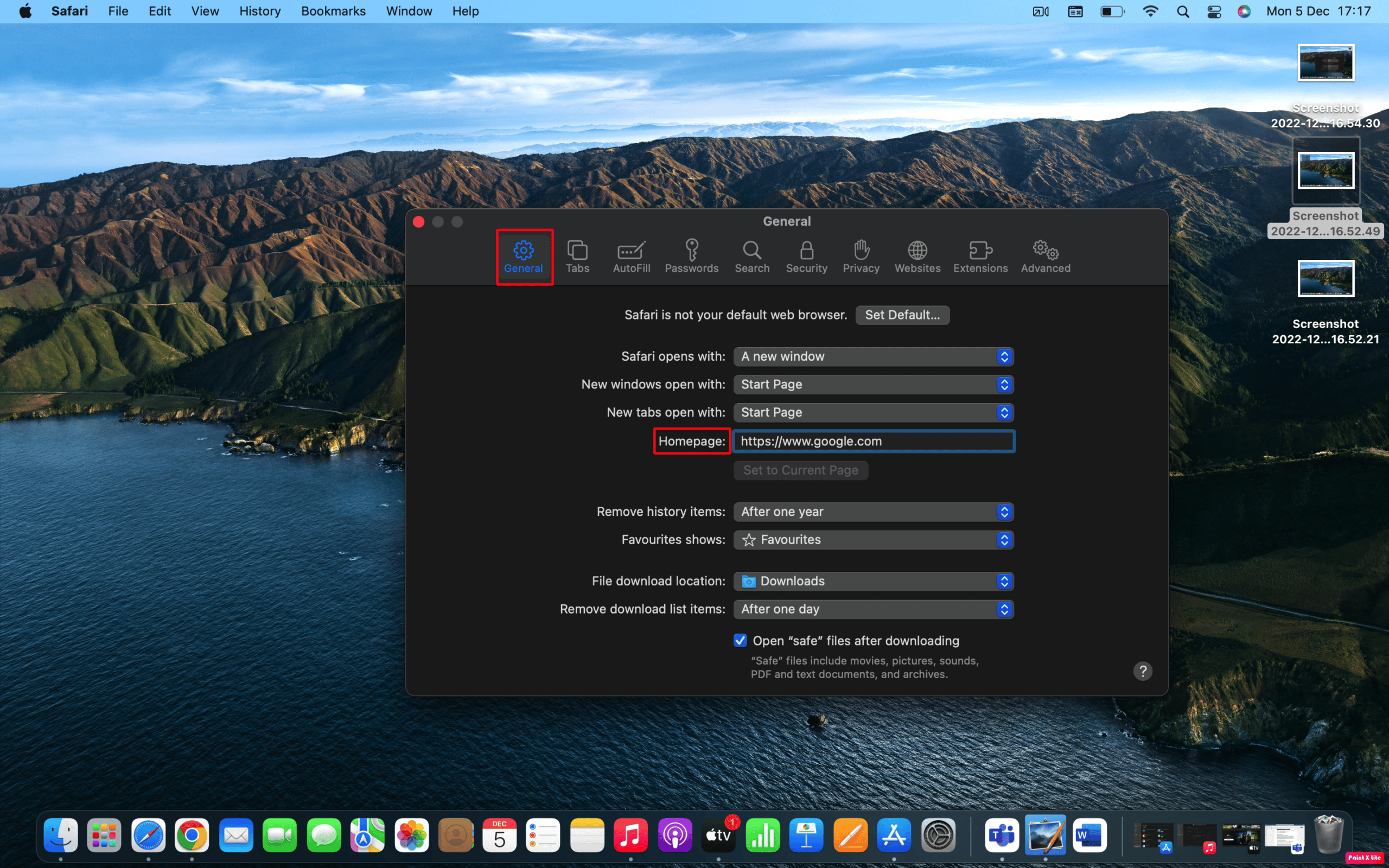 type the URL in homepage field | How to Change My Default Homepage in Safari
