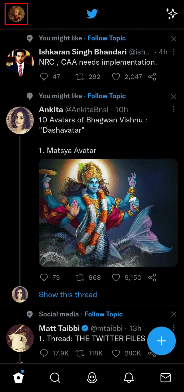 Tap on the Profile icon at the top left corner of the screen