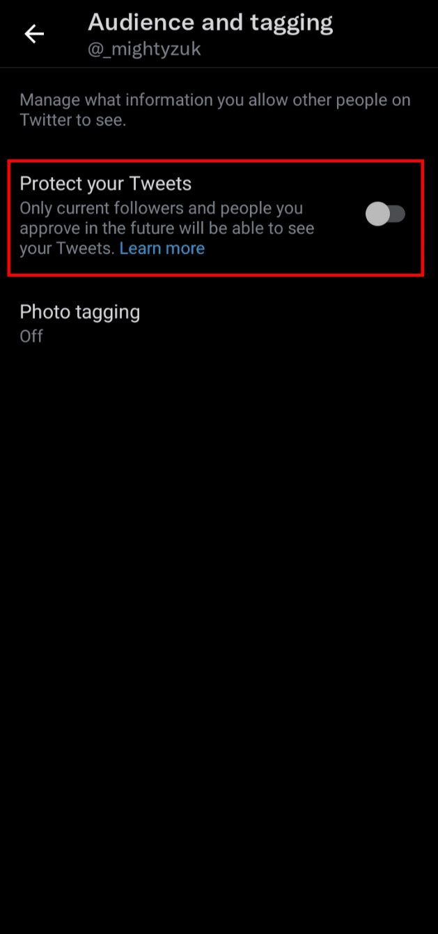 Turn on the toggle for Protect your Tweets