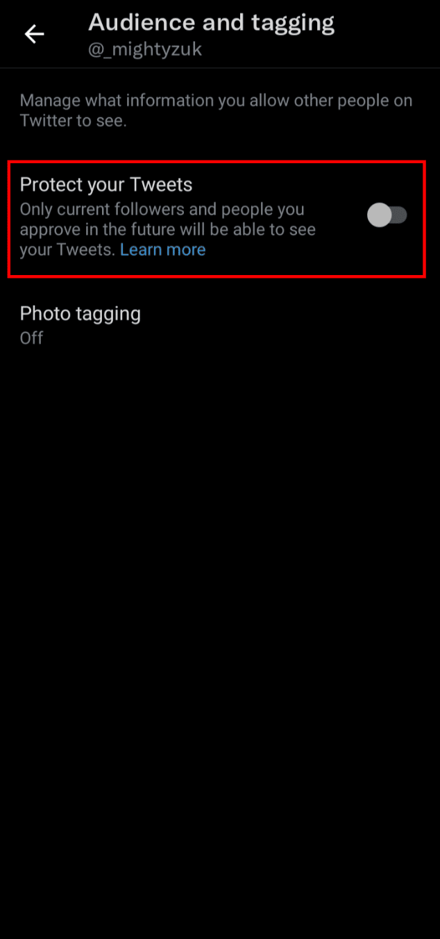 Turn on the toggle for Protect your Tweets to enable it