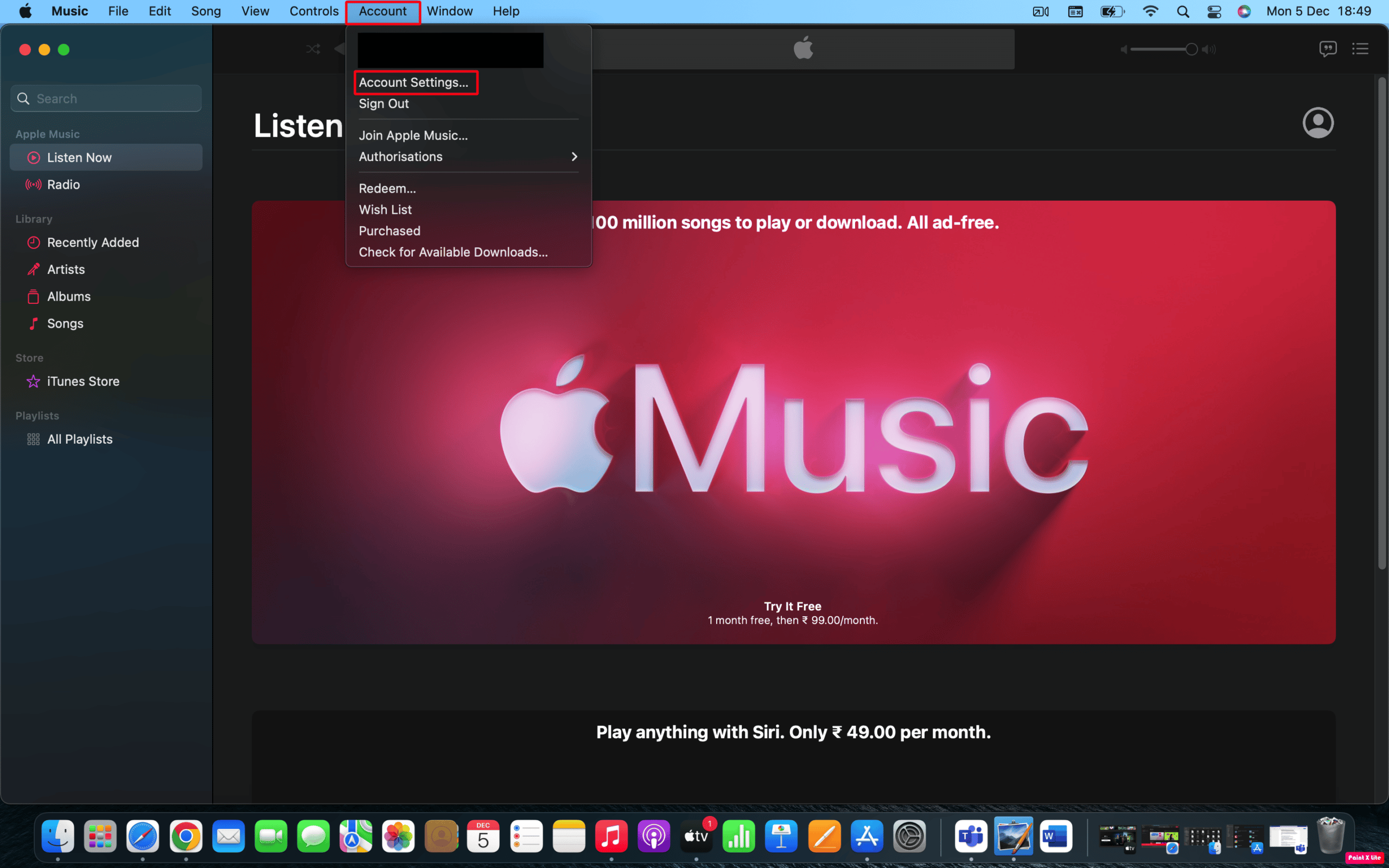 choose account settings | How to Cancel iTunes Radio