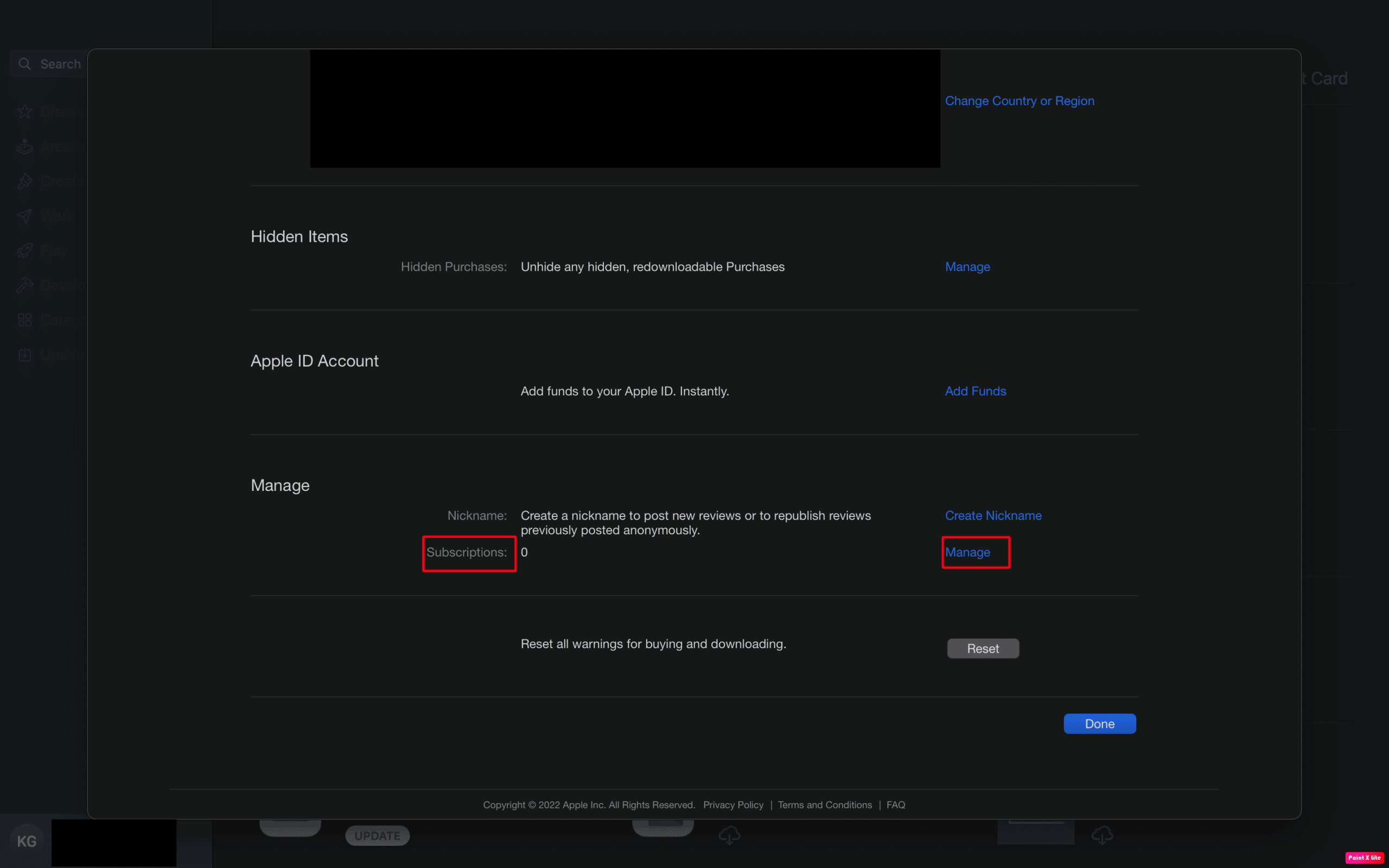 choose manage option next to subscription option