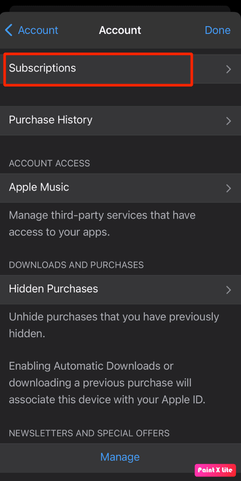 choose subscriptions option