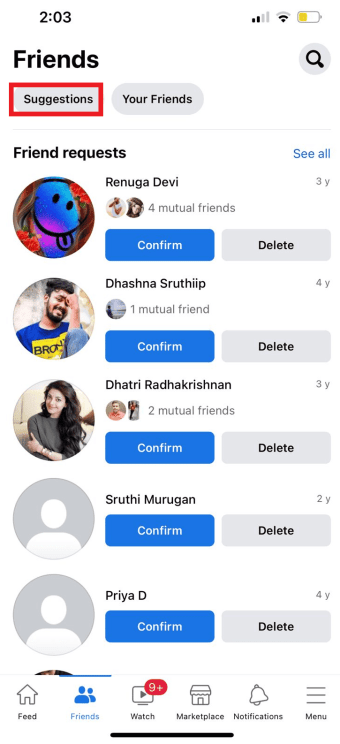 Tap on Suggestions | | What Happened to Suggest a Friend Option in Facebook?