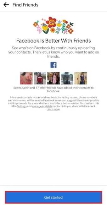 tap on Get started in find friend section