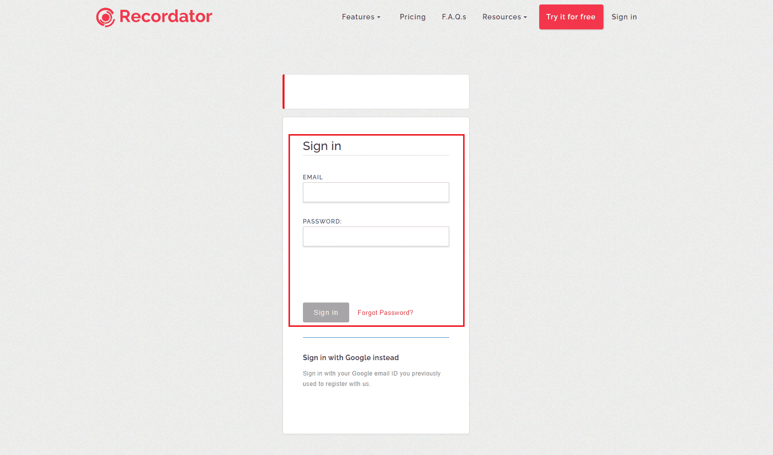 Sign in to Recordator