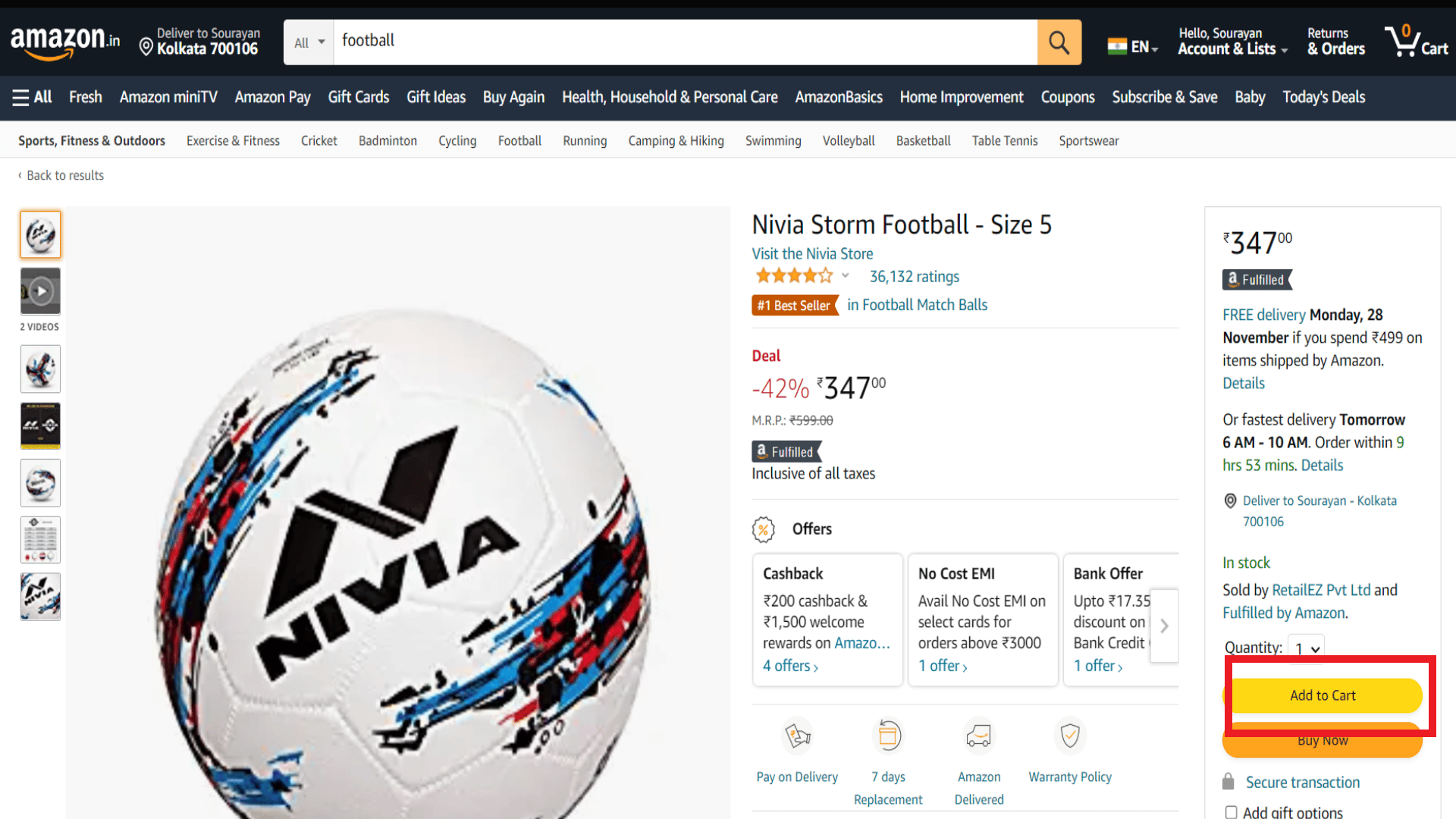 purchase an item on amazon