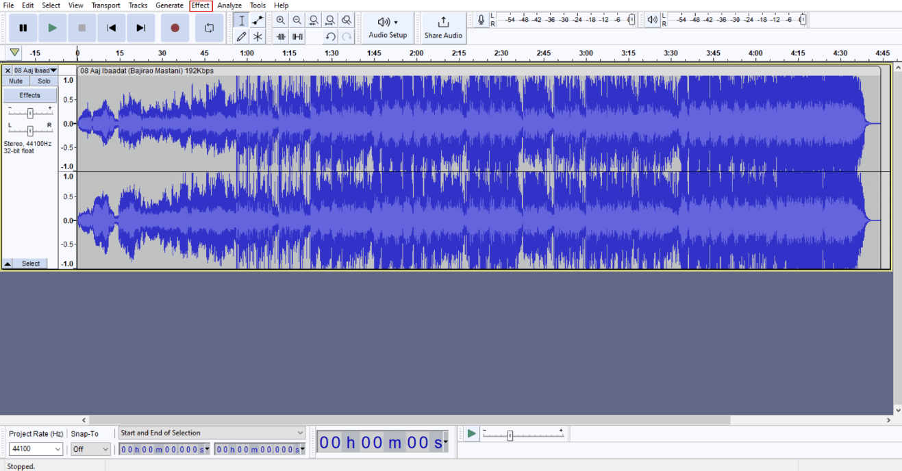 click on effect | remove echo from audio Audacity