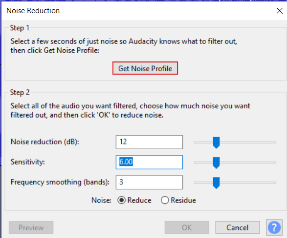 go to Get Noise Profile
