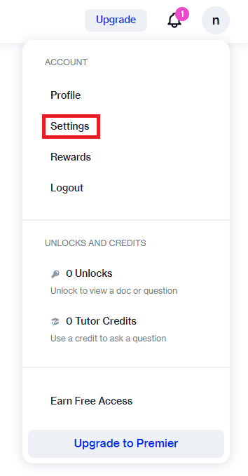 Click on Settings. | How to Cancel Course Hero Subscription