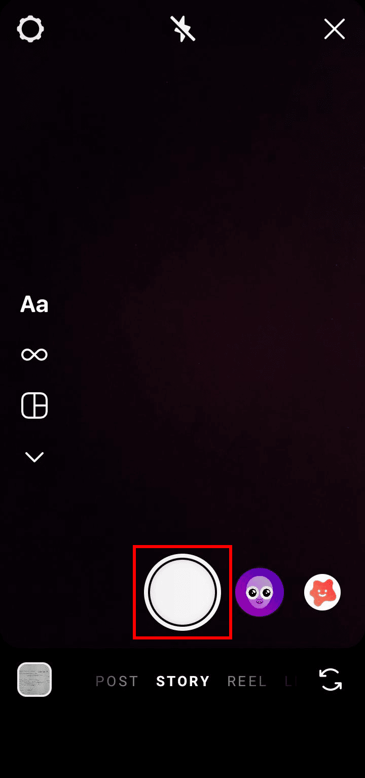 Tap on the button to take a picture or tap and hold the button to record a video or tap. | How Can You Backdate Instagram Posts | change date and time on Instagram automatically