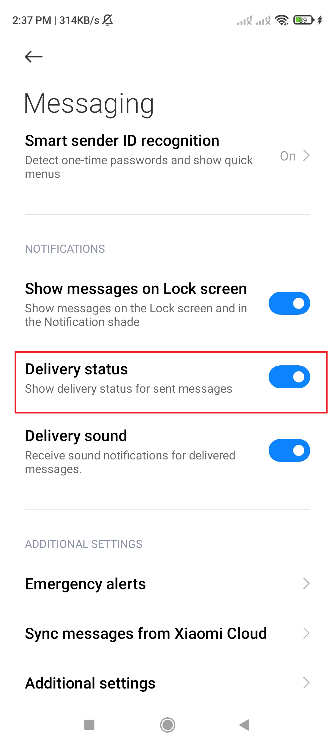 Delivery status