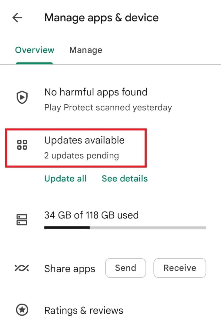 Tap on Updates available