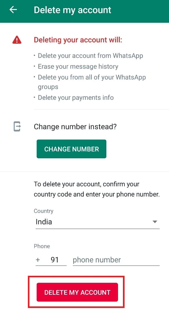 Tap on DELETE MY ACCOUNT