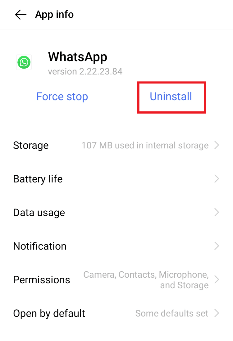 Tap on Uninstall