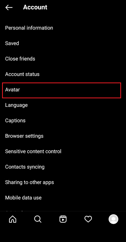 Tap on the Avatar option