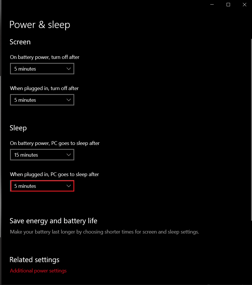 click on when plugged in, PC goes to sleep after