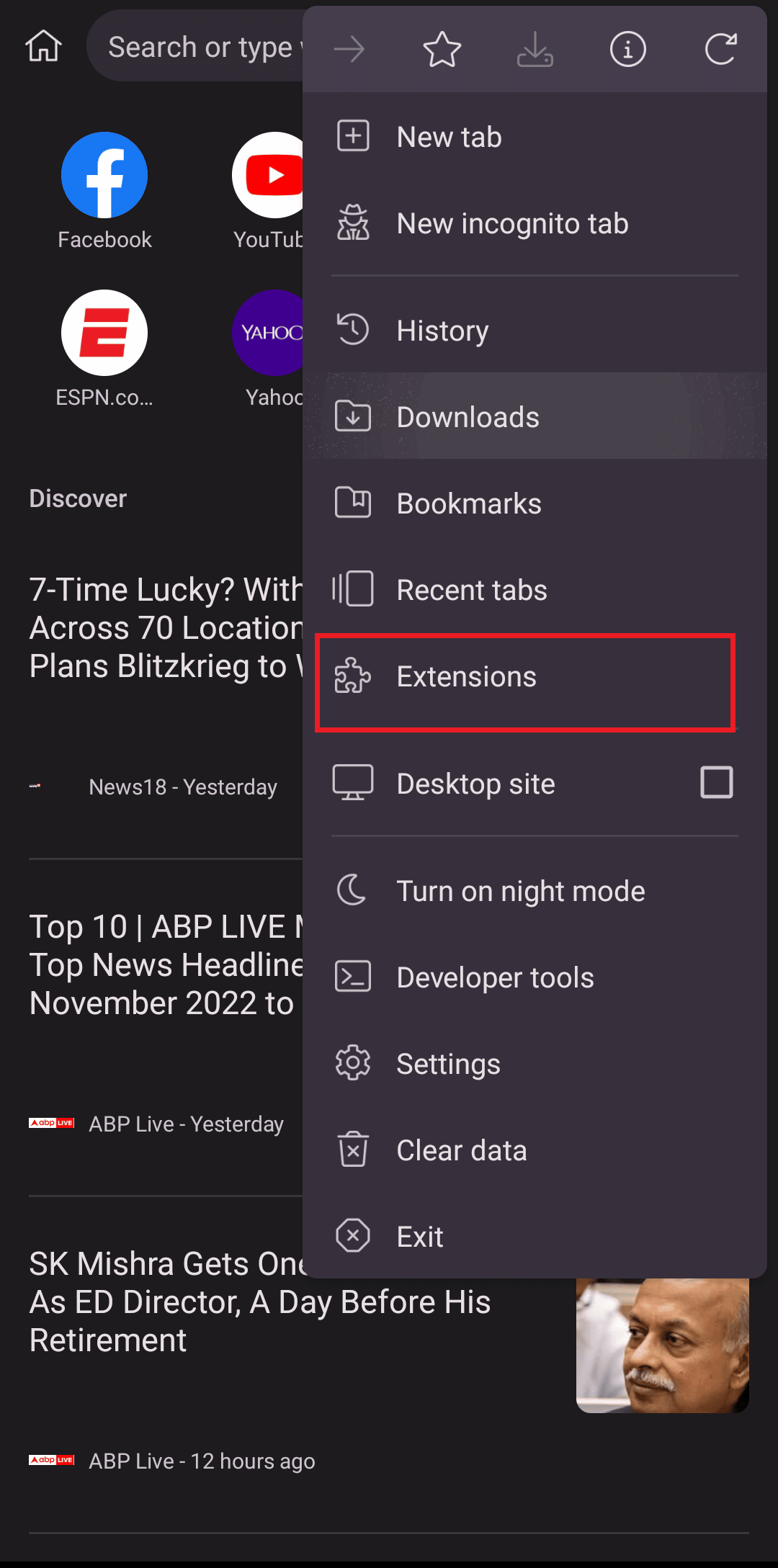 tap on extensions 