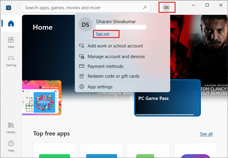 click on your profile icon and then select the Sign out option. Fix Try That Again Error on Microsoft Store
