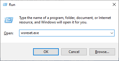 type wsreset.exe and hit Enter key. Fix Try That Again Error on Microsoft Store