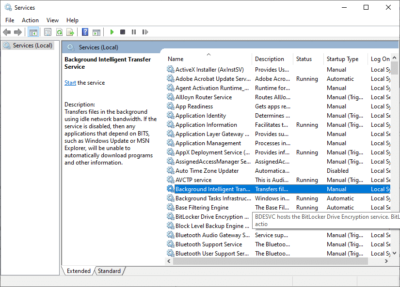 Background Intelligent Transfer Service. Fix Try That Again Error on Microsoft Store