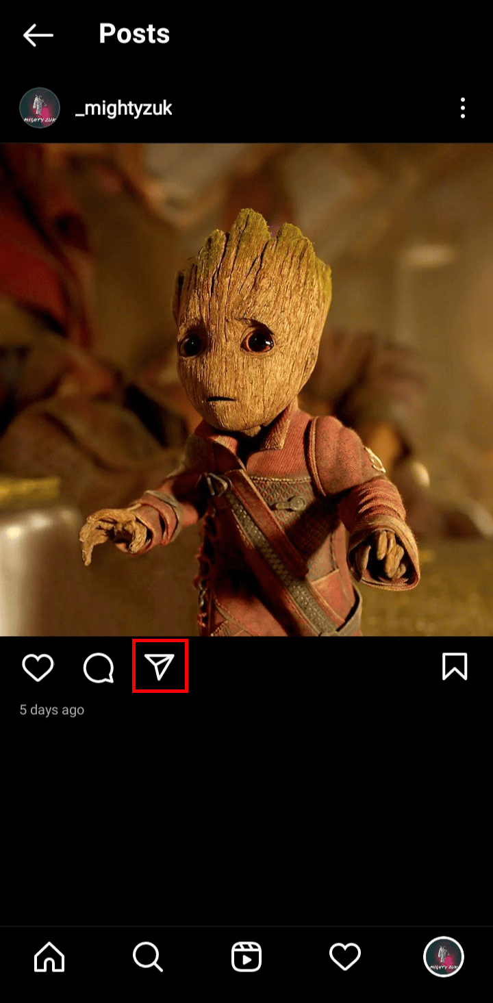 Tap on the plane icon below the post you have selected.