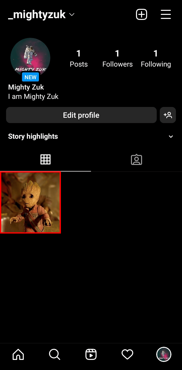 From your profile, tap on the post of your choice.