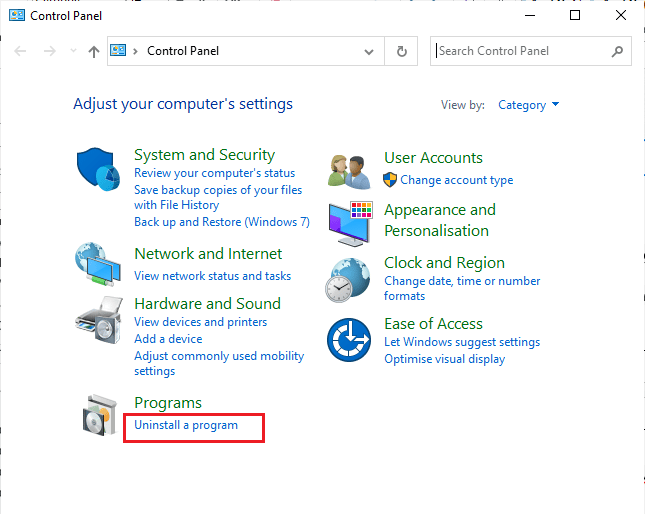 click on Uninstall a program 