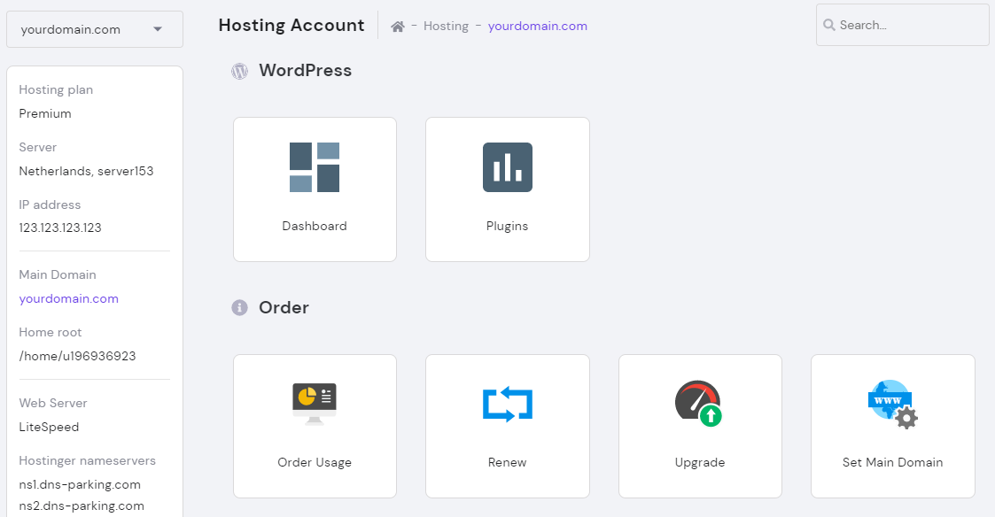 Hostinger's hPanel
