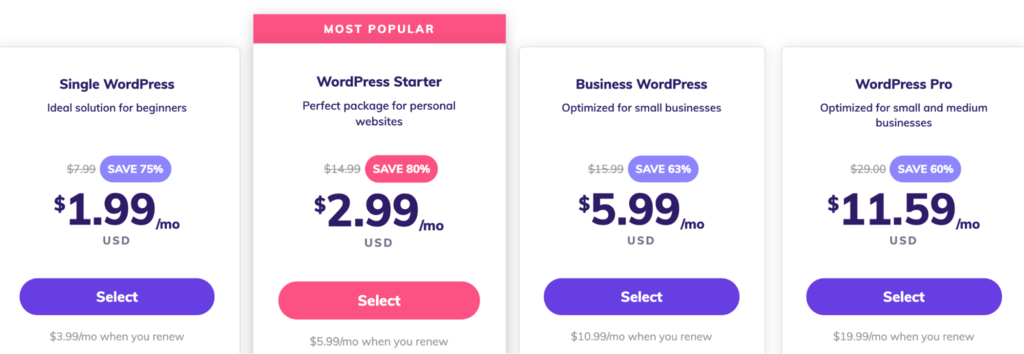 Hostinger's WordPress Hosting plans