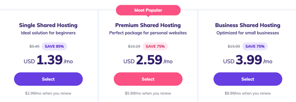 Hostinger's Shared Hosting plans