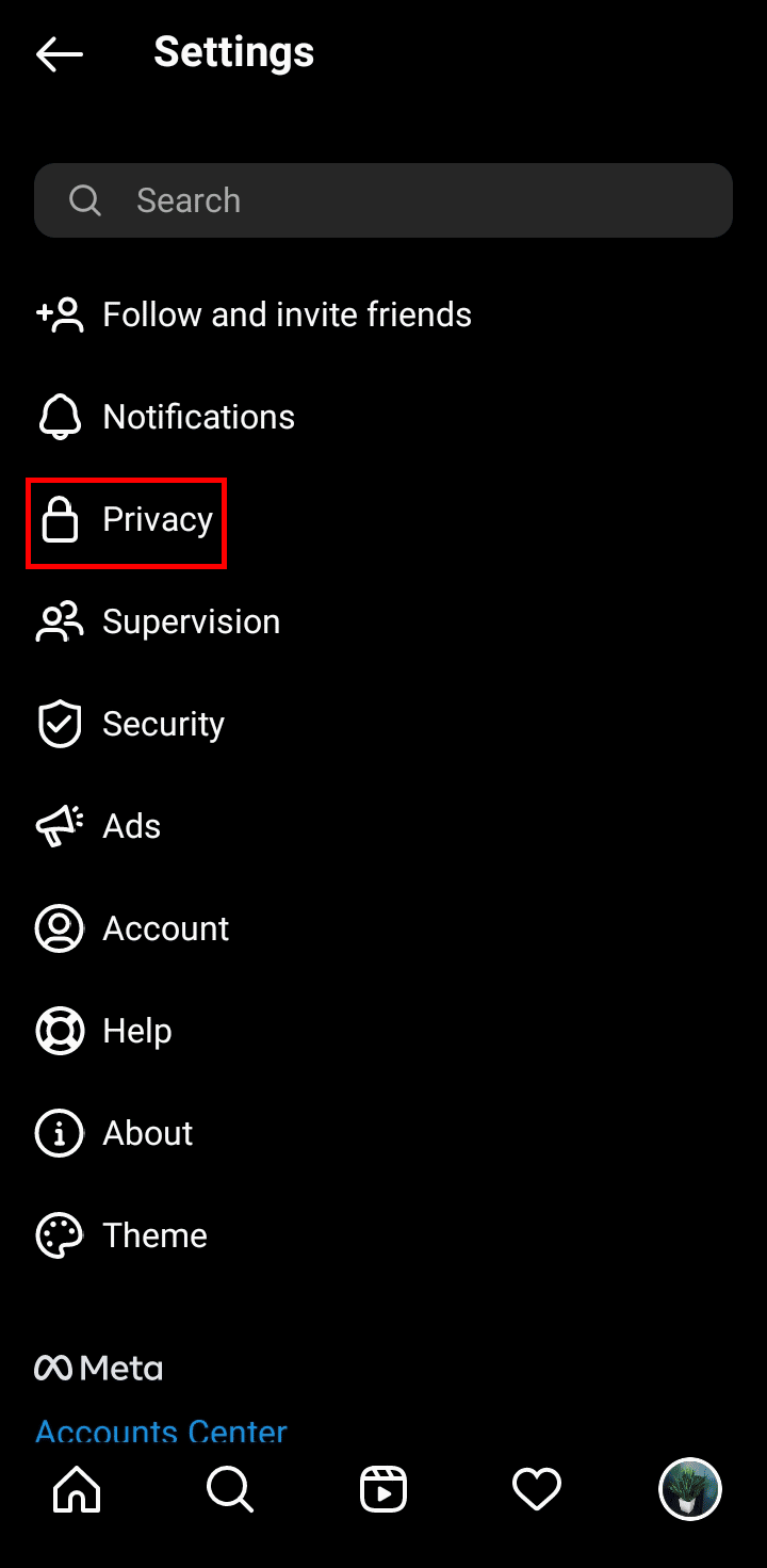 Tap on Privacy. 