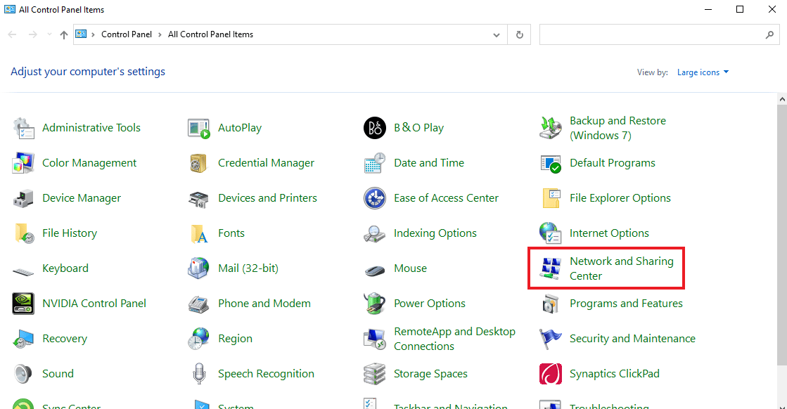 Click on Network and Sharing Center