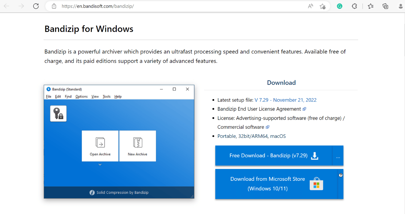 bandizip web page. Best free zip file converter