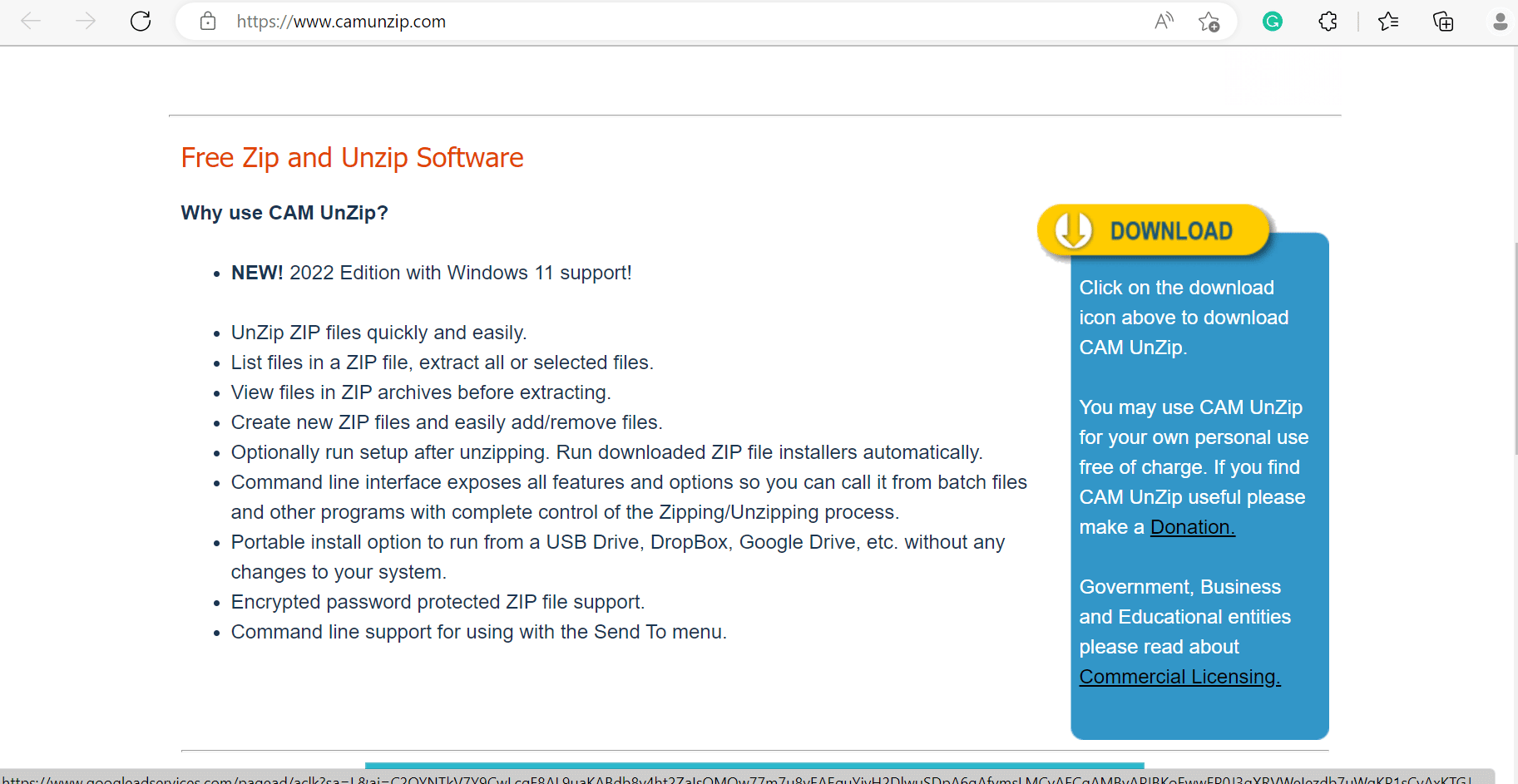 camunzip web page. Best free zip file converter