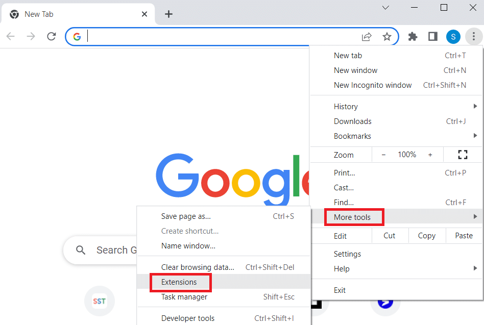 click on More Tools and select Extensions