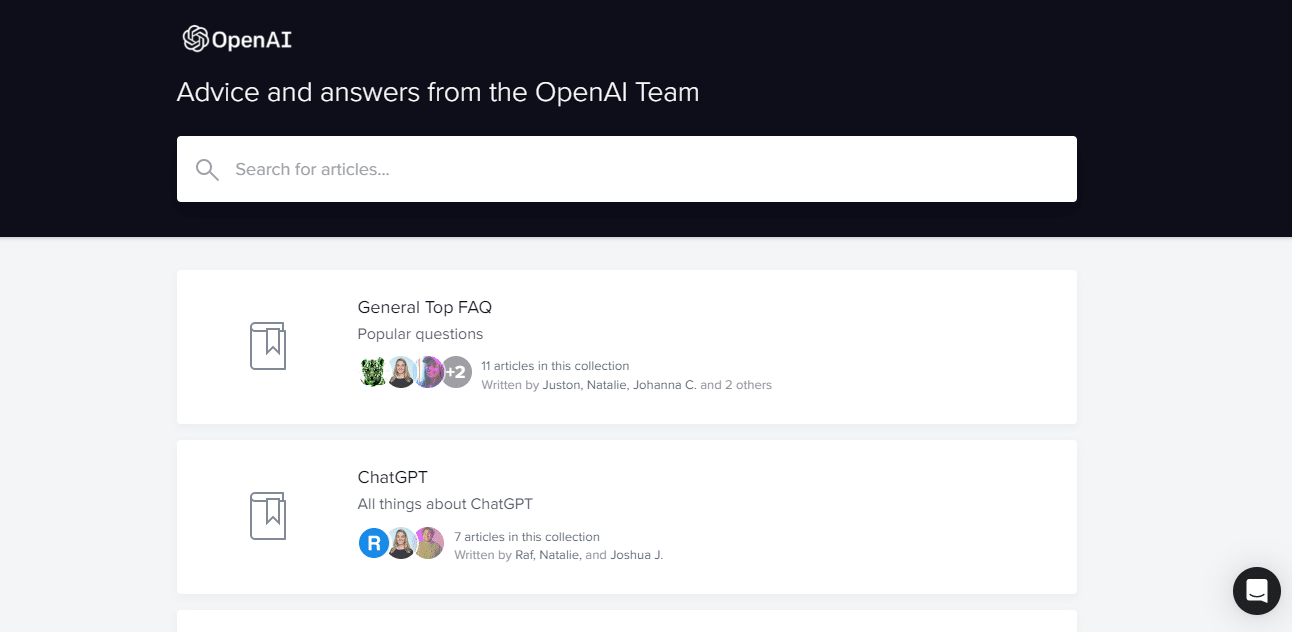 Open AI help page